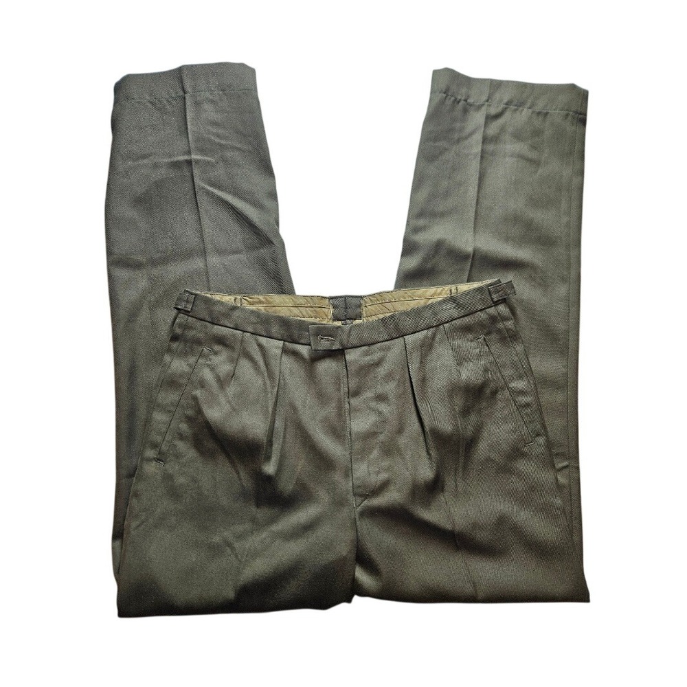 Vintage Odeva Lipany Olive Wool Blend Pleated Trousers Adjustable Waist 34x31